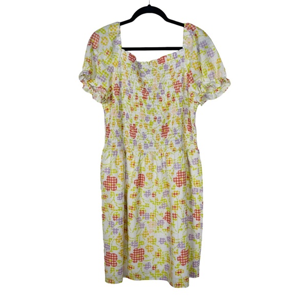 LOFT outlet puff sleeve gingham floral cute cottage dress woman's large - Picture 8 of 8